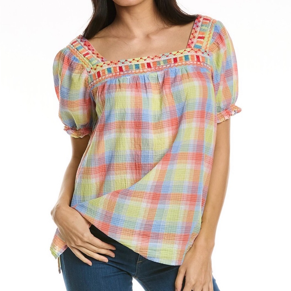 Final Price,Johnny Was Multicolor Plaid Blouse NWT
